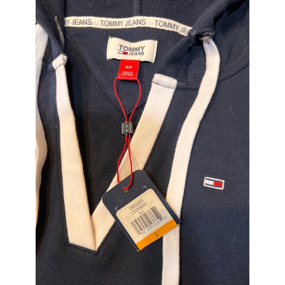 Tommy‎ Jeans Hoodie Dress Logo Tape Hem Short Sleeve Casual Size Blue - Picture 8 of 13